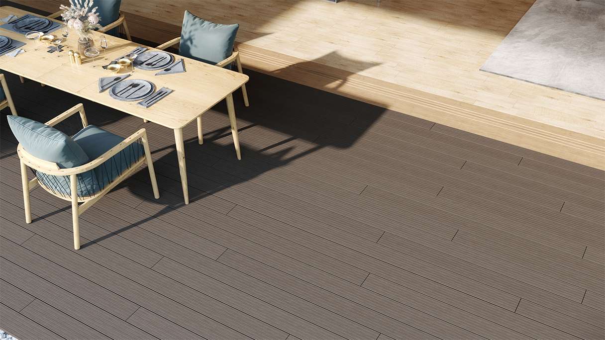 planeo LightWood WPC-Terrasse Komplett-Set Hohlkammerdiele - Hellgrau gerillt/genutet