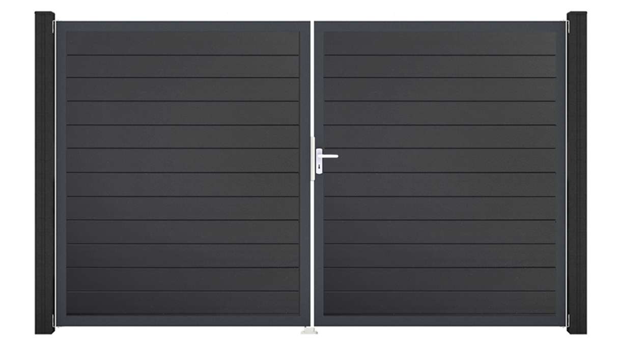 planeo Gardence Simply Small - PVC-Tor 2-flügelig Anthrazitgrau mit Alurahmen 300 x 180 cm