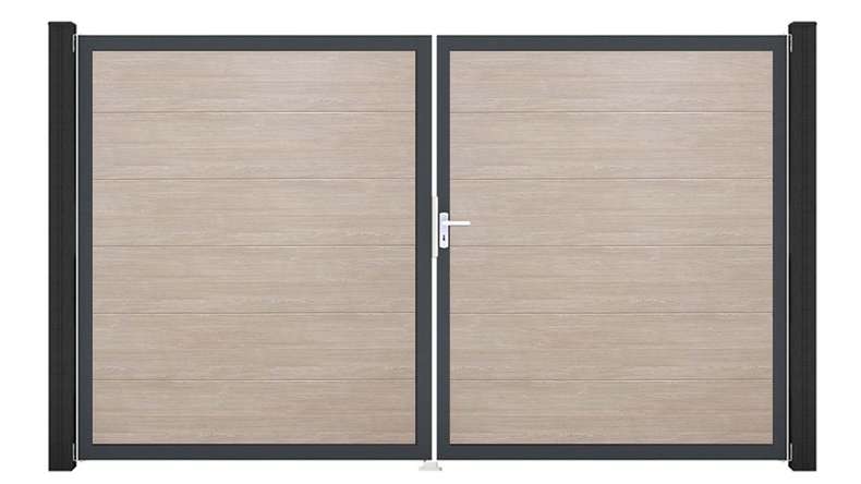 planeo Gardence Simply - PVC-Tor 2-flügelig Sheffield Oak mit Alurahmen 
