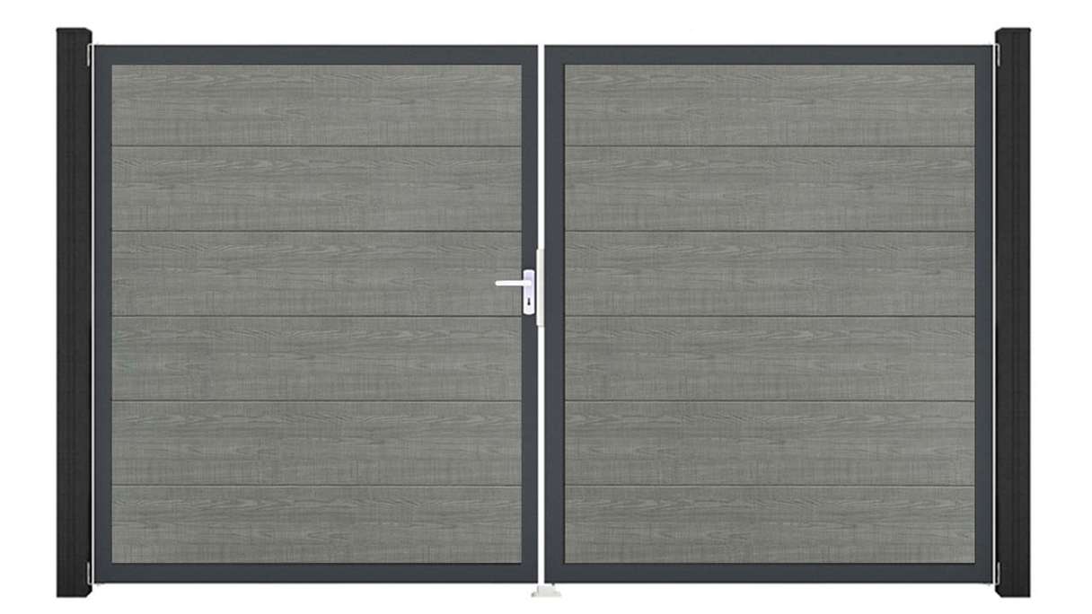 planeo Gardence Simply - PVC-Tor 2-flügelig Grey Ash Cut mit Alurahmen