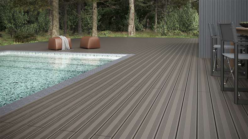 planeo SolidWood WPC Terrassendiele Massiv - Hellgrau 3.6m französisch/strukturiert