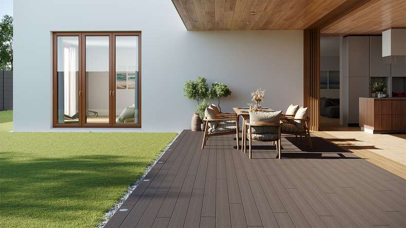 planeo LightWood WPC-Terrasse Komplett-Set Hohlkammerdiele - Hellgrau gerillt/genutet
