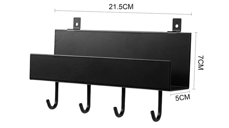 planeo Regal - Schwarz mit 4 Haken inkl. Schrauben