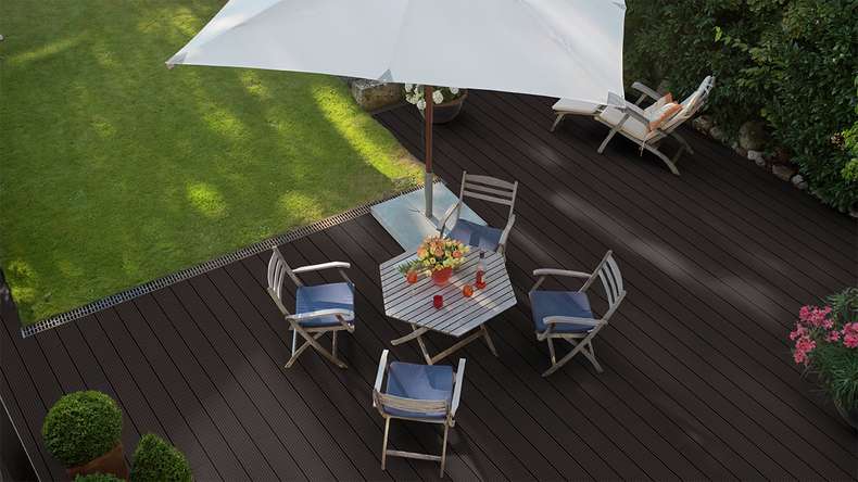 planeo Holzterrasse Massivdiele Bambus Dunkel glatt/fein genutet - 1850 x 137 x 20 mm
