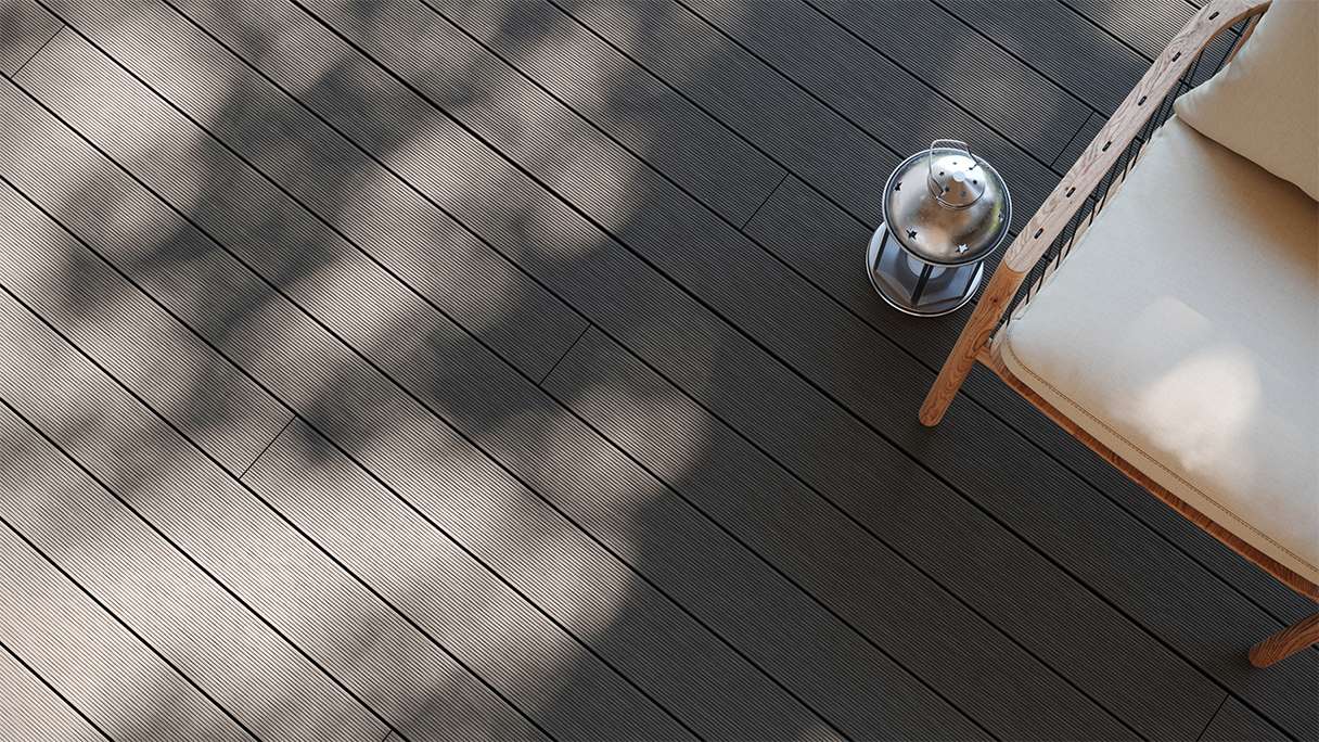 planeo LineWood WPC Terrassendiele Massiv - Dunkelgrau 3m gerillt/genutet
