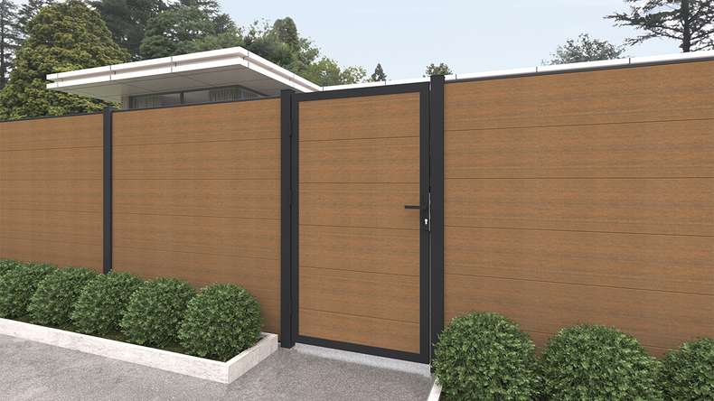 planeo INFINITY XL-Board - WPC CoEx Universaltor Burma Teak mit Anthrazit Alurahmen 100 x 180 cm