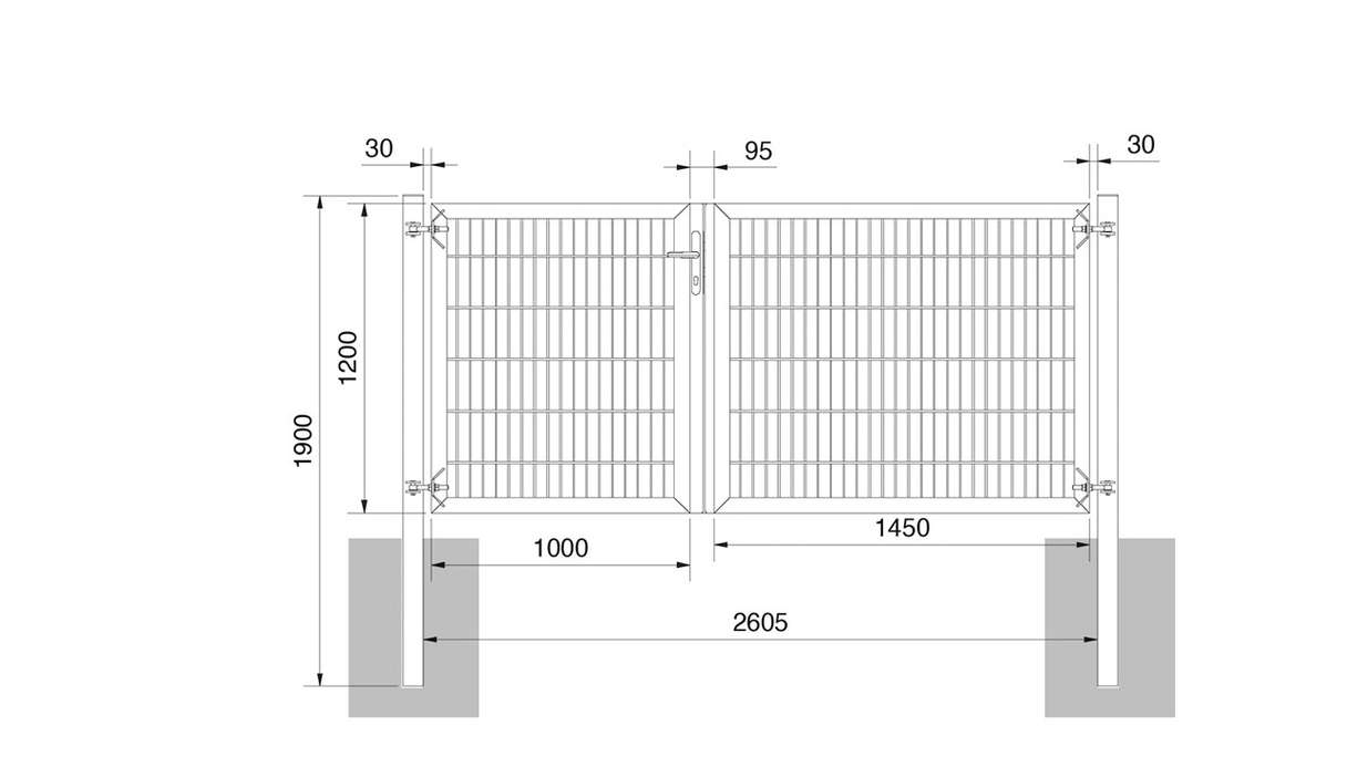 planeo Universaltor schwer 2-flg. Asymetrisch Moosgrün H 1200 x B 2450 inkl. Torpfosten
