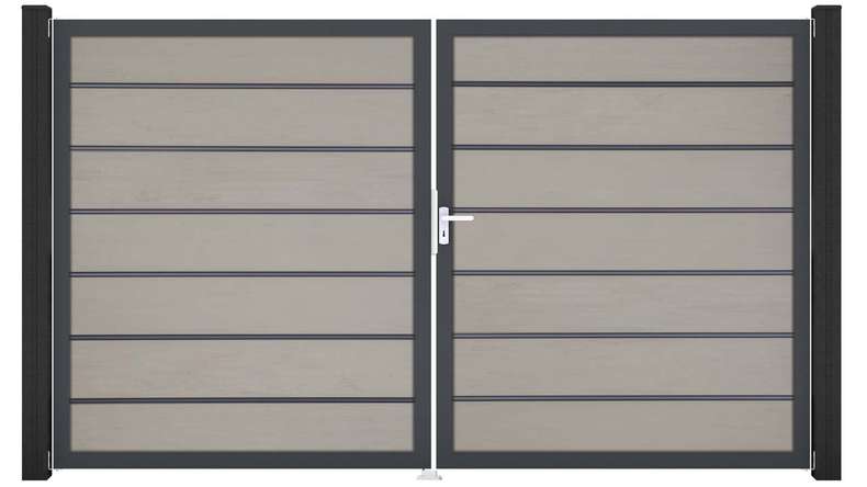 planeo Gardence Deluxe - BPC-Tor - DIN Rechts 2-flügelig Bi-Color Sand mit Anthrazit-Alurahmen 