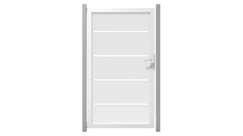 planeo Gardence Flair - Glas-Sichtschutz Tor DIN links Blockstreifen mit Alurahmen 100 x 180 cm