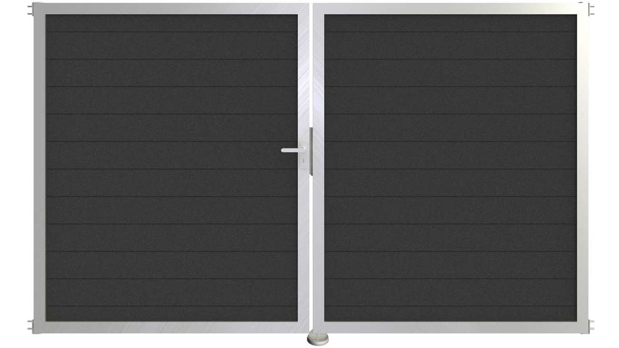 planeo Gardence Metallic - Alu-Tor DIN Links 2-flügelig Anthrazit mit Silber-Alurahmen