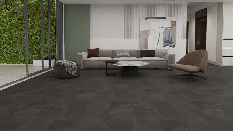 planeo Rigid Klick Vinyl - STEINWERK PUCore XL Steinfels Anthrazit | Trittschalldämmung integr. (NF-FXL-298)