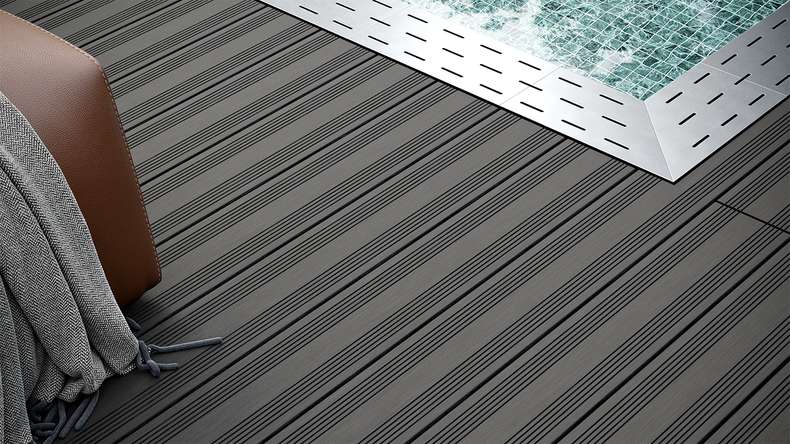 planeo SolidWood WPC-Terrasse Komplett-Set Massivdiele - Dunkelgrau französisch/strukturiert