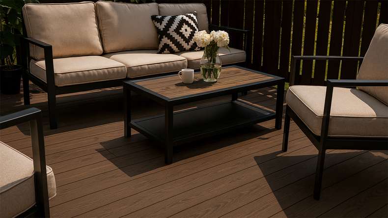 planeo Holzterrasse Massivdiele Thermo Esche Dunkel beidseitig glatt - 1.5m