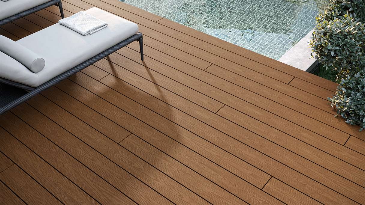planeo CoEXWood WPC Terrassendiele Massiv ummantelt - Sand/Karamell 3m strukturiert