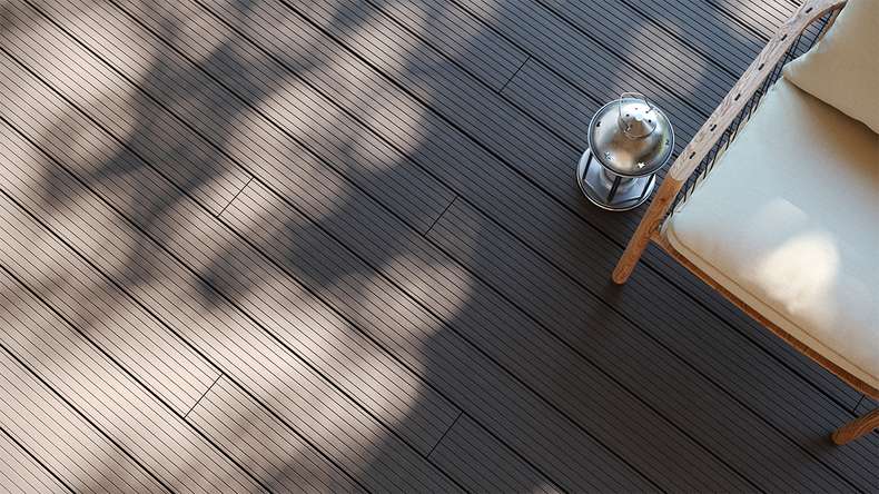 planeo LightWood WPC-Terrasse Komplett-Set Hohlkammerdiele - Hellgrau gerillt/genutet