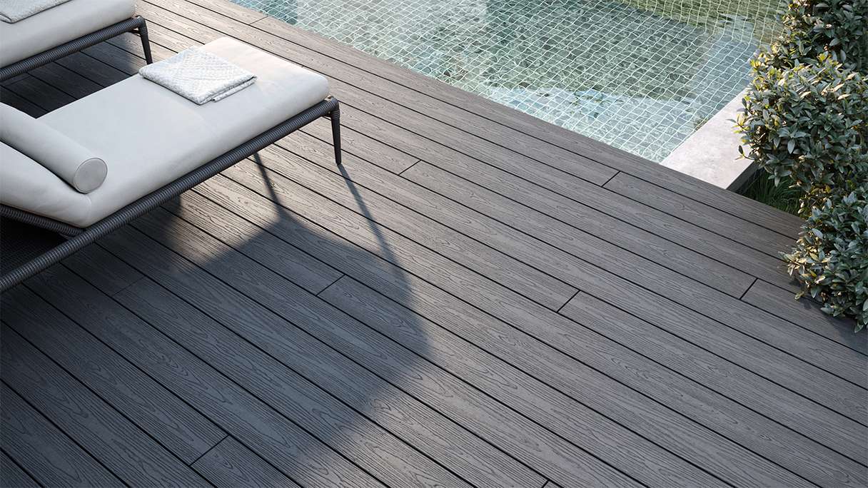 planeo CoEXWood WPC-Terrasse Komplett-Set Massivdiele - Grau/Zement strukturiert
