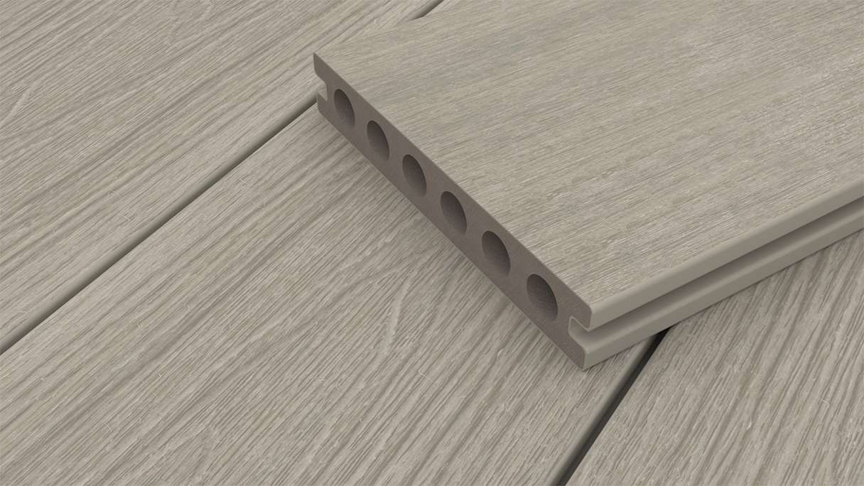planeo WOODLine Nature - 3m WPC CoEx ummantelte Terrassendiele Verbundprofil leicht - Hellgrau strukturiert/glatt gebürstet