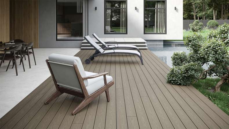 planeo CoEXWood WPC Terrassendiele Massiv ummantelt - Grau/Zement 4.8m strukturiert