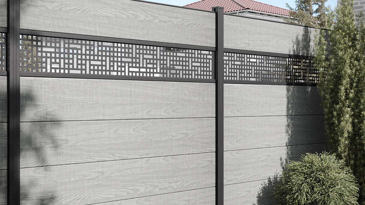 planeo Gardence Simply - PVC-Steckzaun Quadratisch Grey Ash Cut 180x180 cm