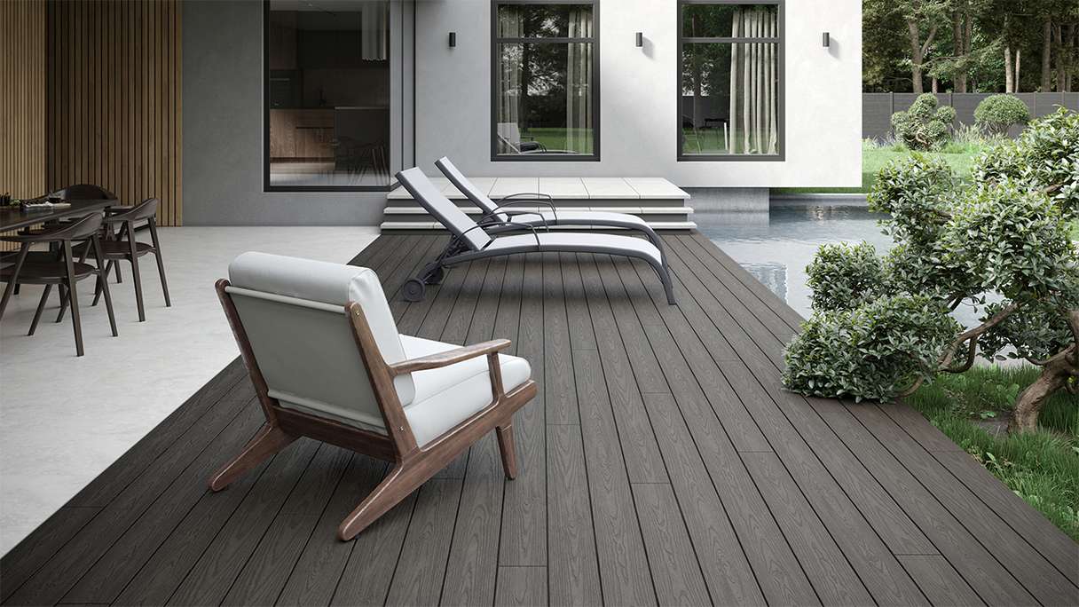planeo CoEXWood WPC Terrassendiele Massiv ummantelt - Grau/Zement 3m strukturiert