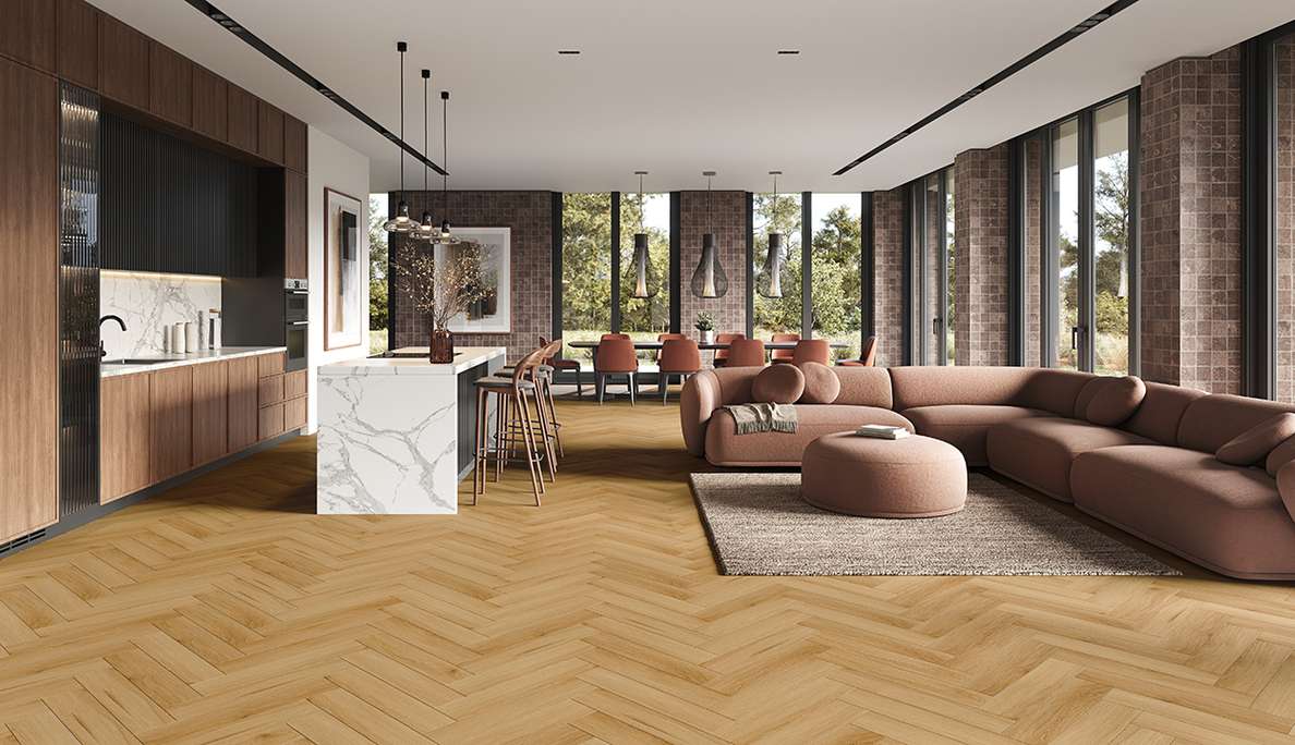 planeo Rigid Klick Vinyl - SolutionX 2in1 Fischgrät Eiche Gold