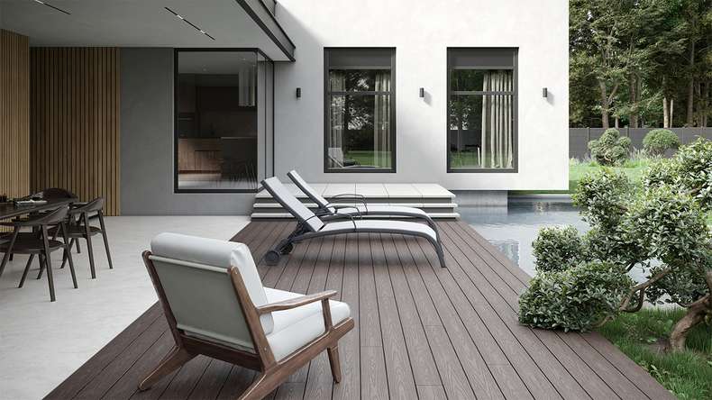 planeo CoEXWood WPC-Terrasse Komplett-Set Massivdiele 4.2m (50.63m²) - Grau/Zement strukturiert