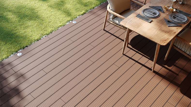 planeo LightWood WPC Terrassendiele Hohlkammer - Hellbraun 3.6m gerillt/genutet