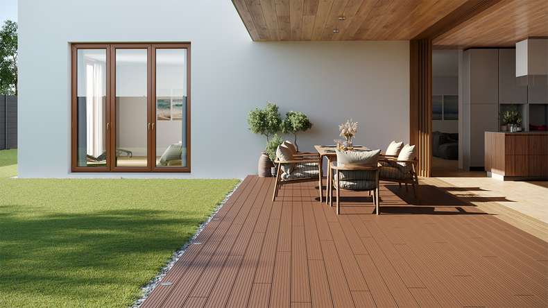 planeo LineWood WPC Terrassendiele Massiv - Hellbraun gerillt/genutet