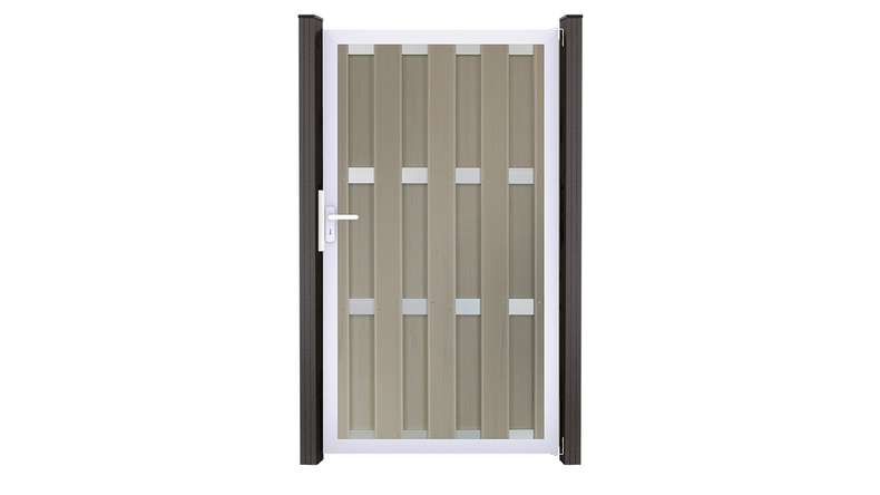 planeo Gardence Premade - BPC-Tor DIN Rechts Bi-Color Sand 100 x 180 x 4cm - Rahmen Silber