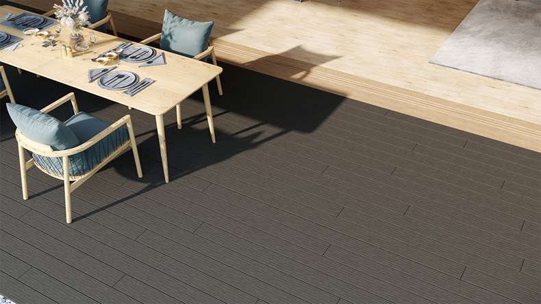 planeo LightWood WPC-Terrasse Komplett-Set Hohlkammerdiele - Dunkelgrau gerillt/genutet