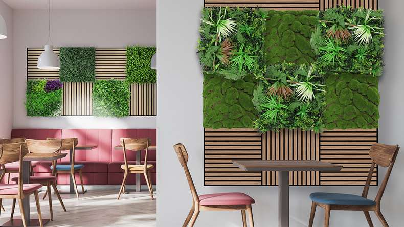 planeo Akustikpaneel - MixWall Leaf Mood Dark Green Design Buxus 52 x 52 cm | Kunstpflanze (PLMW-31111)