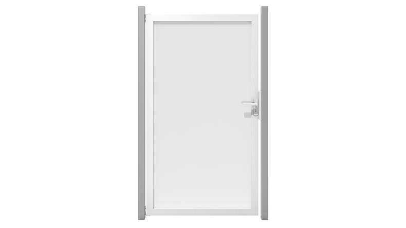 planeo Gardence Flair - Glas-Sichtschutz Tor DIN links Satiniert mit Alurahmen 100 x 180 cm