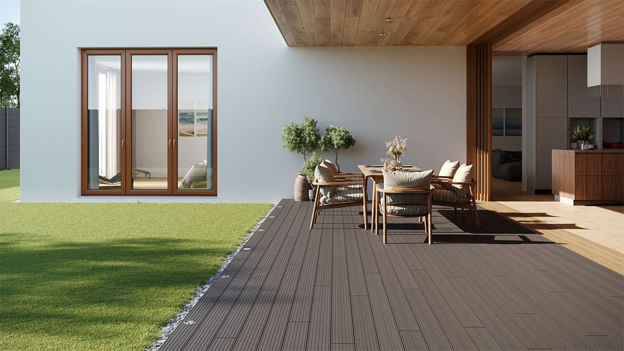 planeo LightWood WPC-Terrasse Komplett-Set Hohlkammerdiele - Hellgrau gerillt/genutet