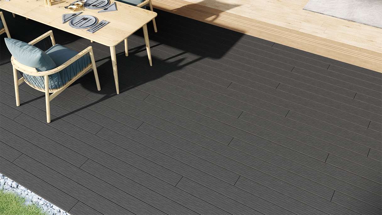 planeo LineWood WPC Terrassendiele Massiv - Dunkelgrau 3m gerillt/genutet