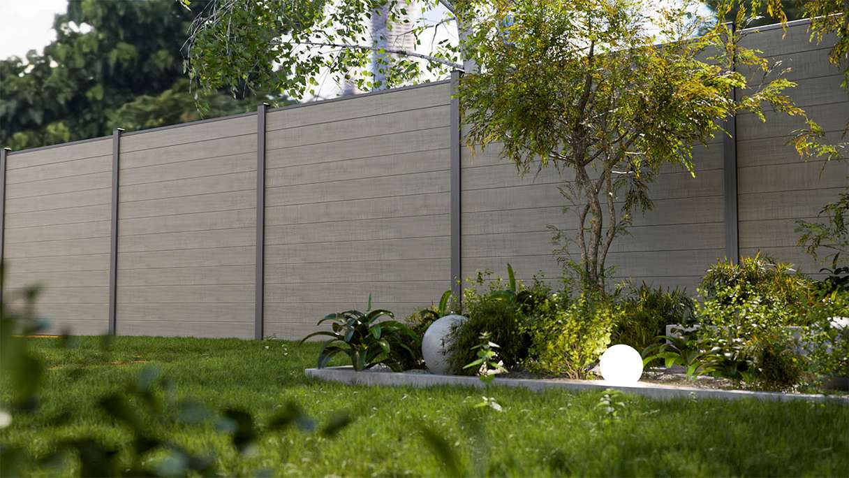 planeo Gardence Simply Small - PVC-Steckzaun Grey Ash Cut 180 x 180 cm