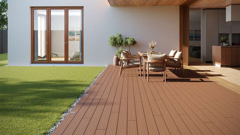 planeo LineWood WPC Terrassendiele Massiv - Hellbraun 4.8m gerillt/genutet