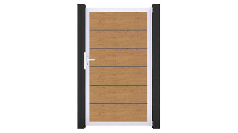 planeo Gardence Simply Premium - PVC-Universaltor Asteiche Natur mit Alu-Rahmen in Silber | EV1 100 x 180 cm