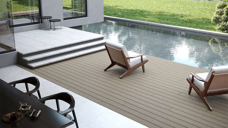 planeo CoEXWood WPC Terrassendiele Massiv ummantelt - Grau/Zement 4.8m strukturiert