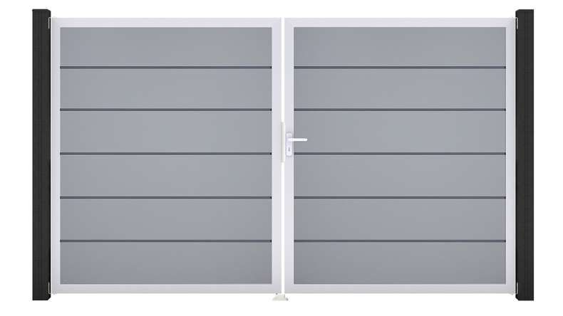 planeo Gardence Simply Premium - PVC-Tor 2-flügelig Silbergrau mit Alurahmen 300 x 180 cm