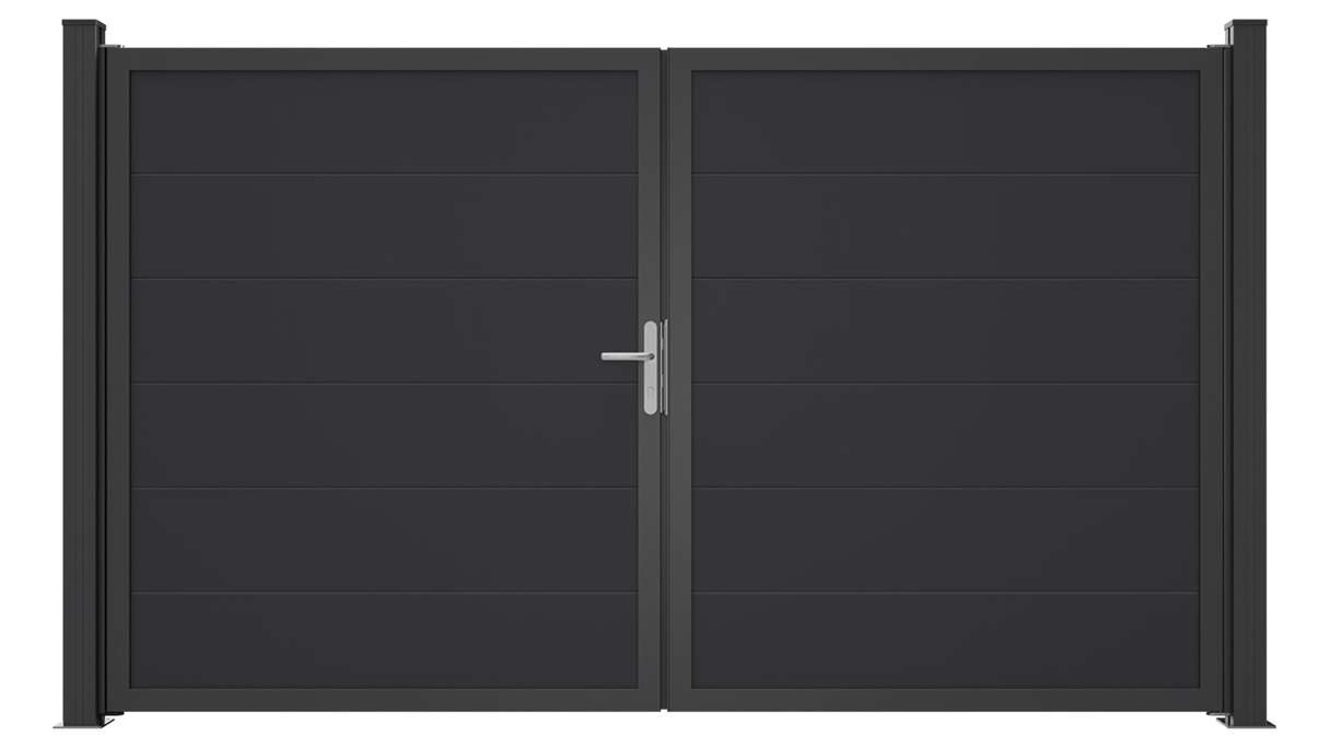 planeo Gardence Simply Guard - PVC-Tor - 2-flügelig Anthrazitgrau mit Alurahmen 300 x 180 cm