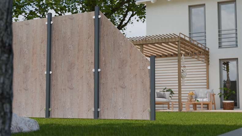 planeo Gardence Resistant - HPL-Sichtschutzzaun Hochkant - Holzoptik 90 x 180cm