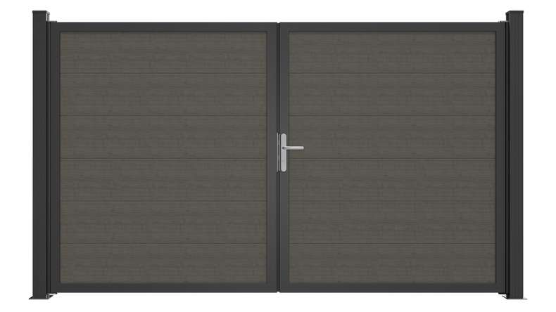 planeo Gardence Simply Guard - PVC-Tor - 2-flügelig Grey Ash Cut mit Alurahmen 300 x 180 cm
