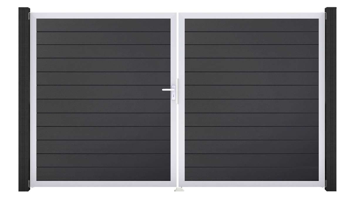 planeo Gardence Simply Small - PVC-Tor 2-flügelig Anthrazitgrau mit Alurahmen 300 x 180 cm