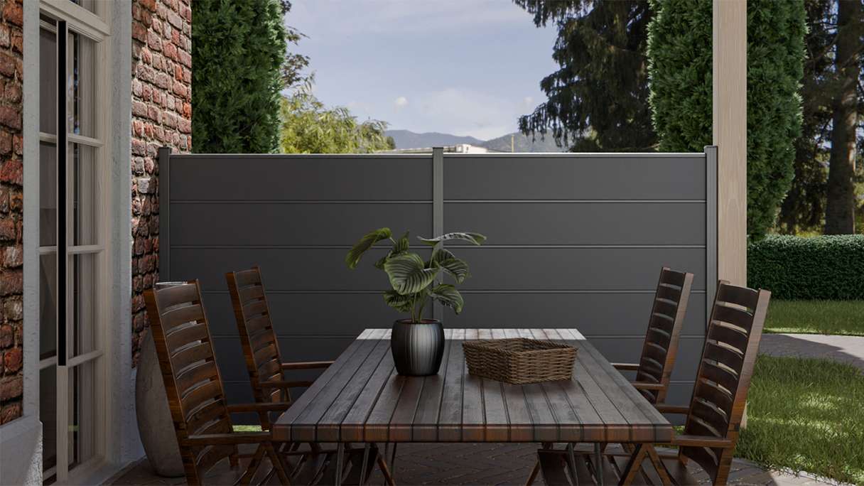 planeo Gardence Simply Premium - PVC-Steckzaun Anthrazitgrau mit Lisenen in Anthrazit 180 x 180 cm