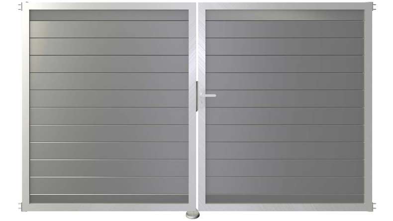 planeo Gardence Metallic - Alu-Tor DIN Rechts 2-flügelig Silbergrau mit Silber-Alurahmen