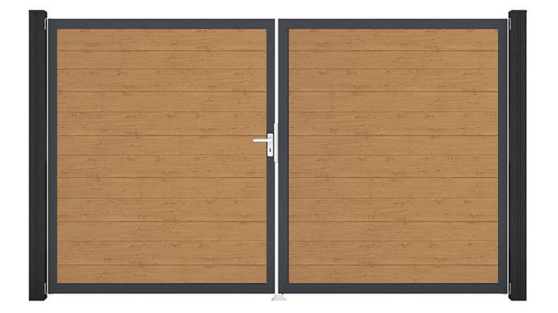 planeo Gardence Simply Small - PVC-Tor 2-flügelig Asteiche Natur mit Alurahmen 300 x 180 cm