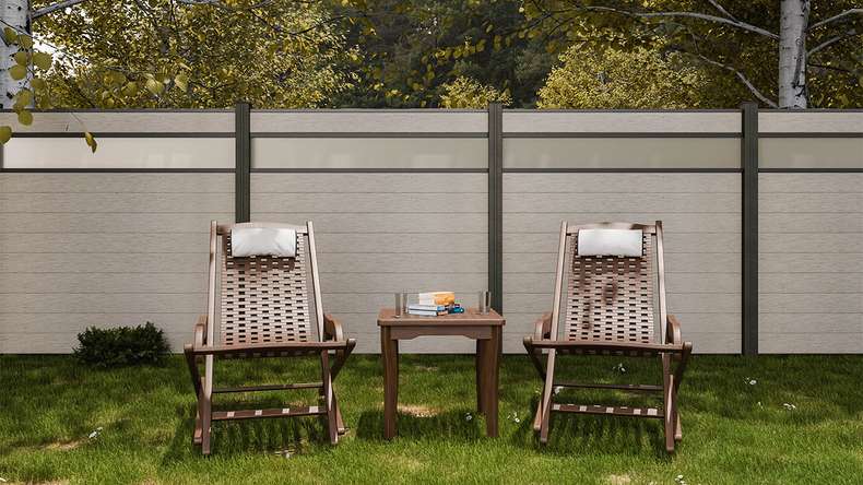 planeo Gardence Strong - BPC-Steckzaun Glas Satiniert Bi-Color Sand 180 x 180 cm