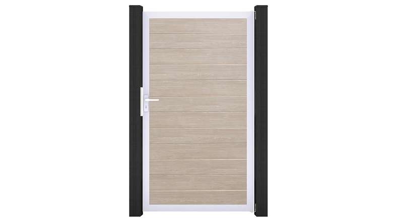 planeo Gardence Simply Small - PVC-Universaltor Sheffield Oak mit Alu-Rahmen in Silber | EV1 100 x 180 cm