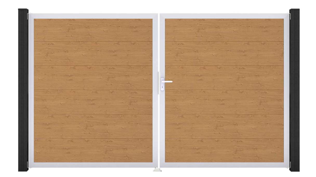 planeo Gardence Simply - PVC-Tor 2-flügelig Asteiche Natur mit Alurahmen