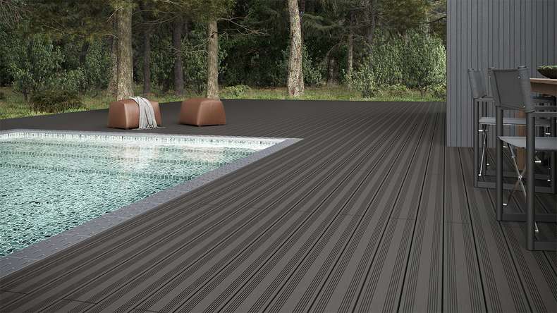 planeo SolidWood WPC-Terrasse Komplett-Set Massivdiele - Dunkelgrau französisch/strukturiert